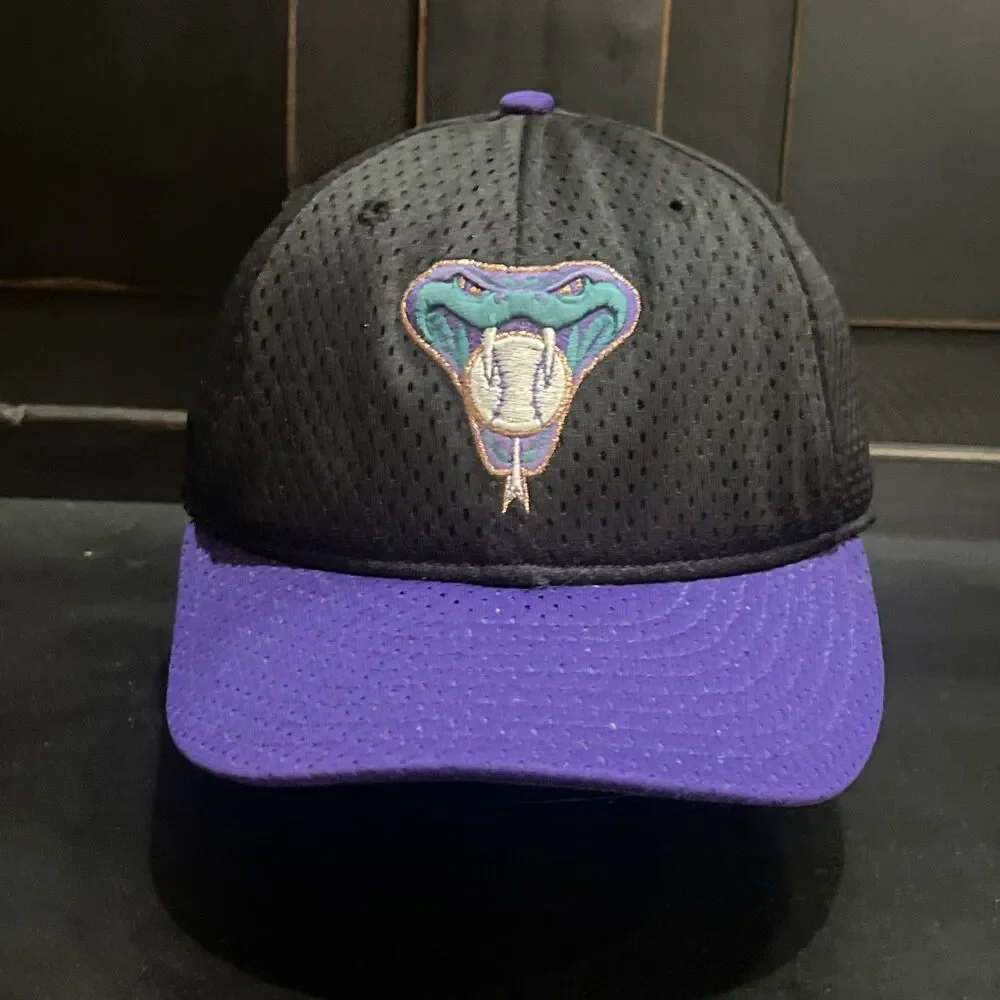 Vintage 90s Arizona Diamondbacks Mesh Fitted Hat Black Purple Made In USA  7 1/4